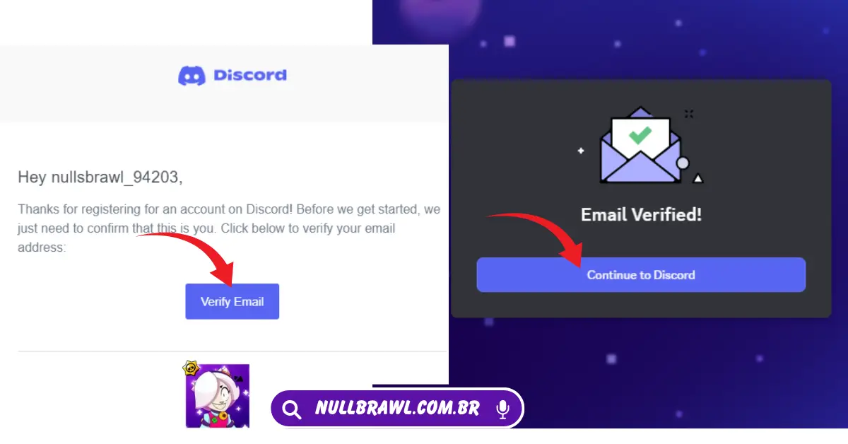 Servidor Discord do Nulls Brawl 4 E-mail verificado com sucesso